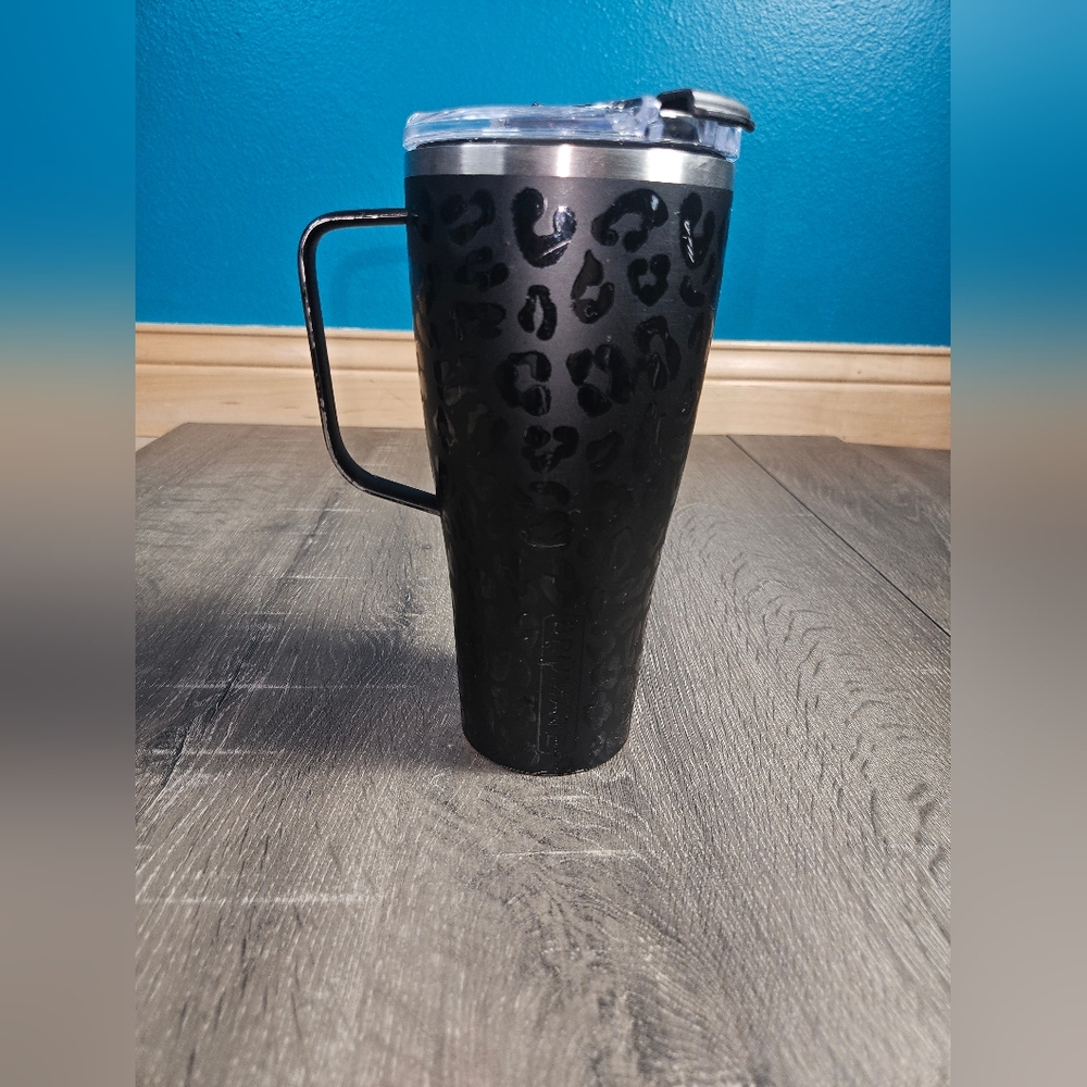 Brumate Toddy 32Oz 100% Leak Proof Insulated Mug w/Handle/Lid Black Leopard